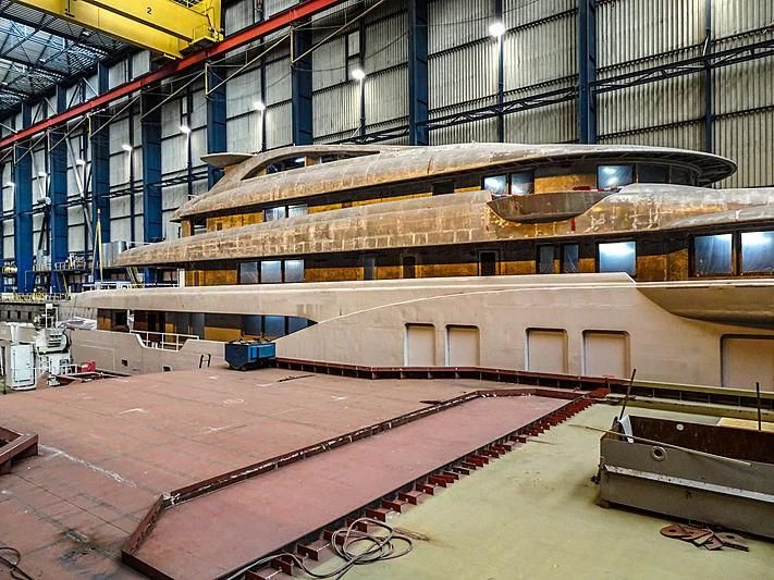 a large metal structure with a large metal frame aboard PROJECT FAITH Yacht for Sale