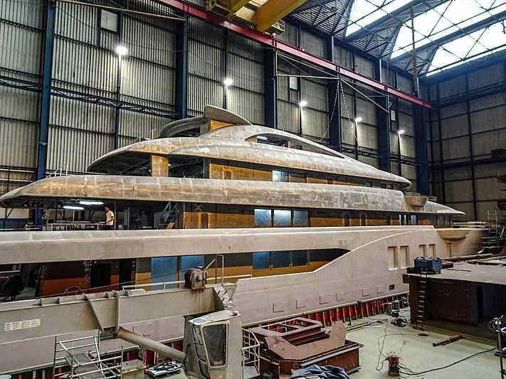 a large metal object in a factory aboard PROJECT FAITH Yacht for Sale