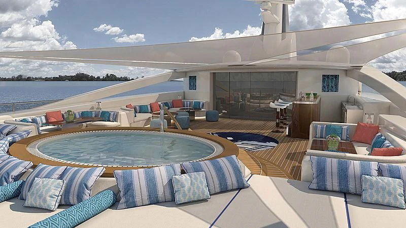 a large swimming pool aboard PROJECT FAITH Yacht for Sale