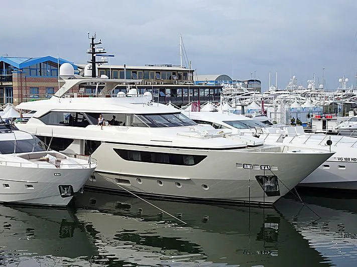 a group of boats in a harbor aboard BLUE AGAVE Yacht for Sale