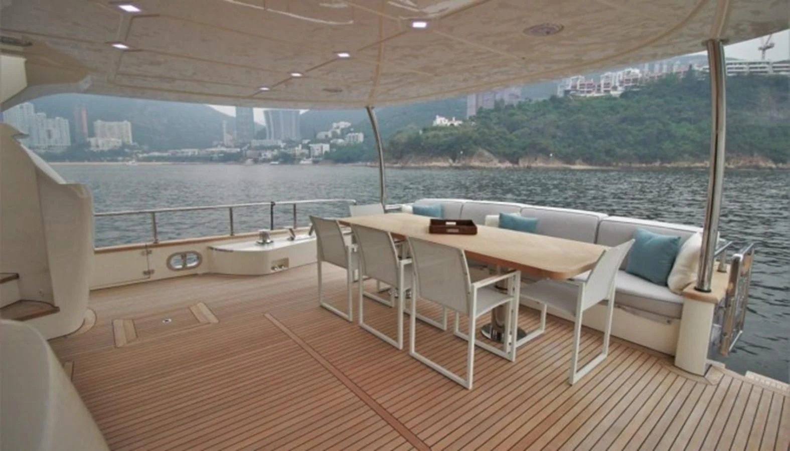 a boat on a deck aboard VERSILCRAFT V86 Yacht for Sale