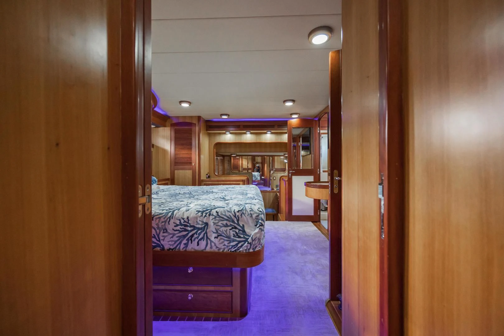 a bedroom with a bed aboard DISCONNECTED Yacht for Sale