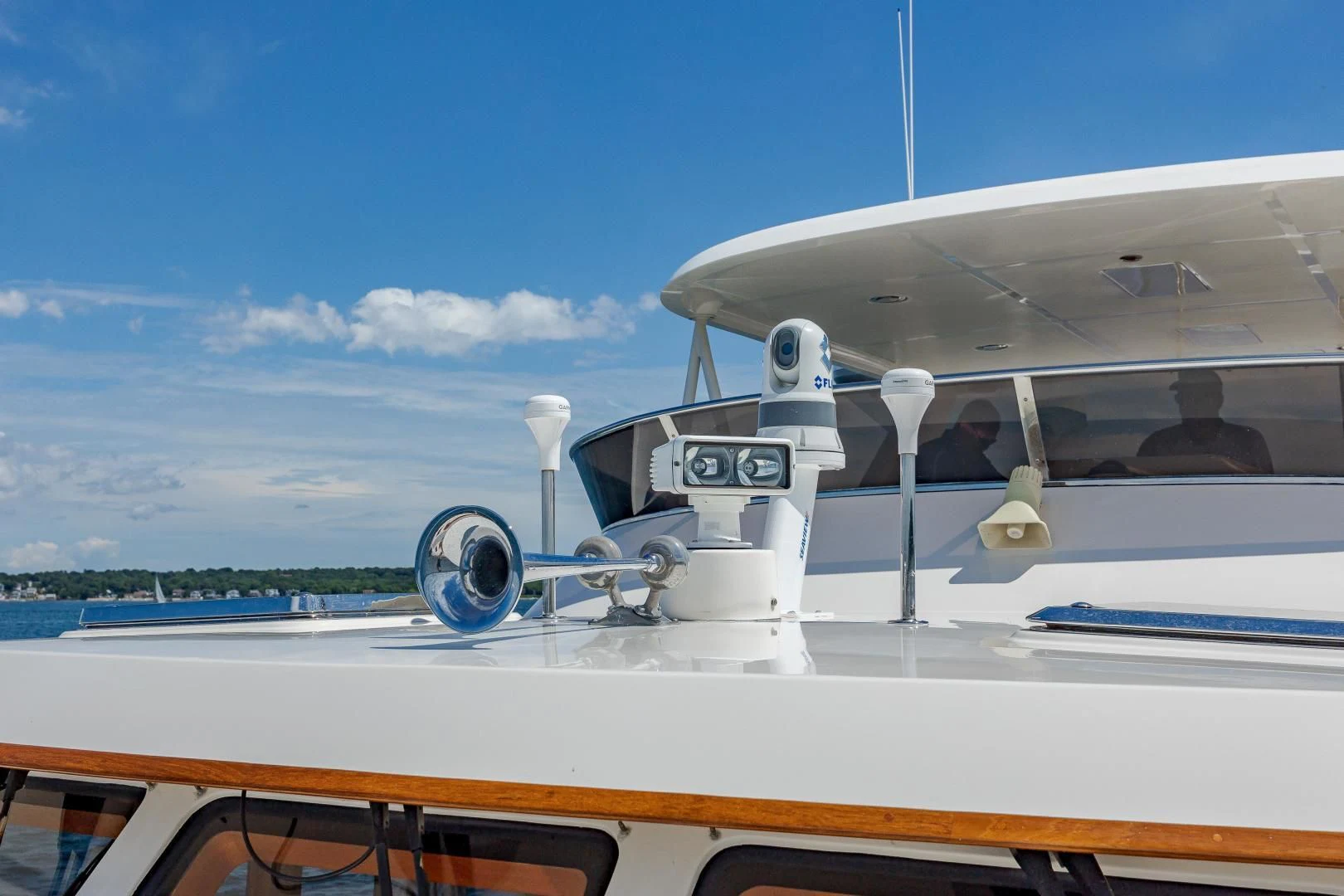 a large white satellite dish on a deck aboard DISCONNECTED Yacht for Sale