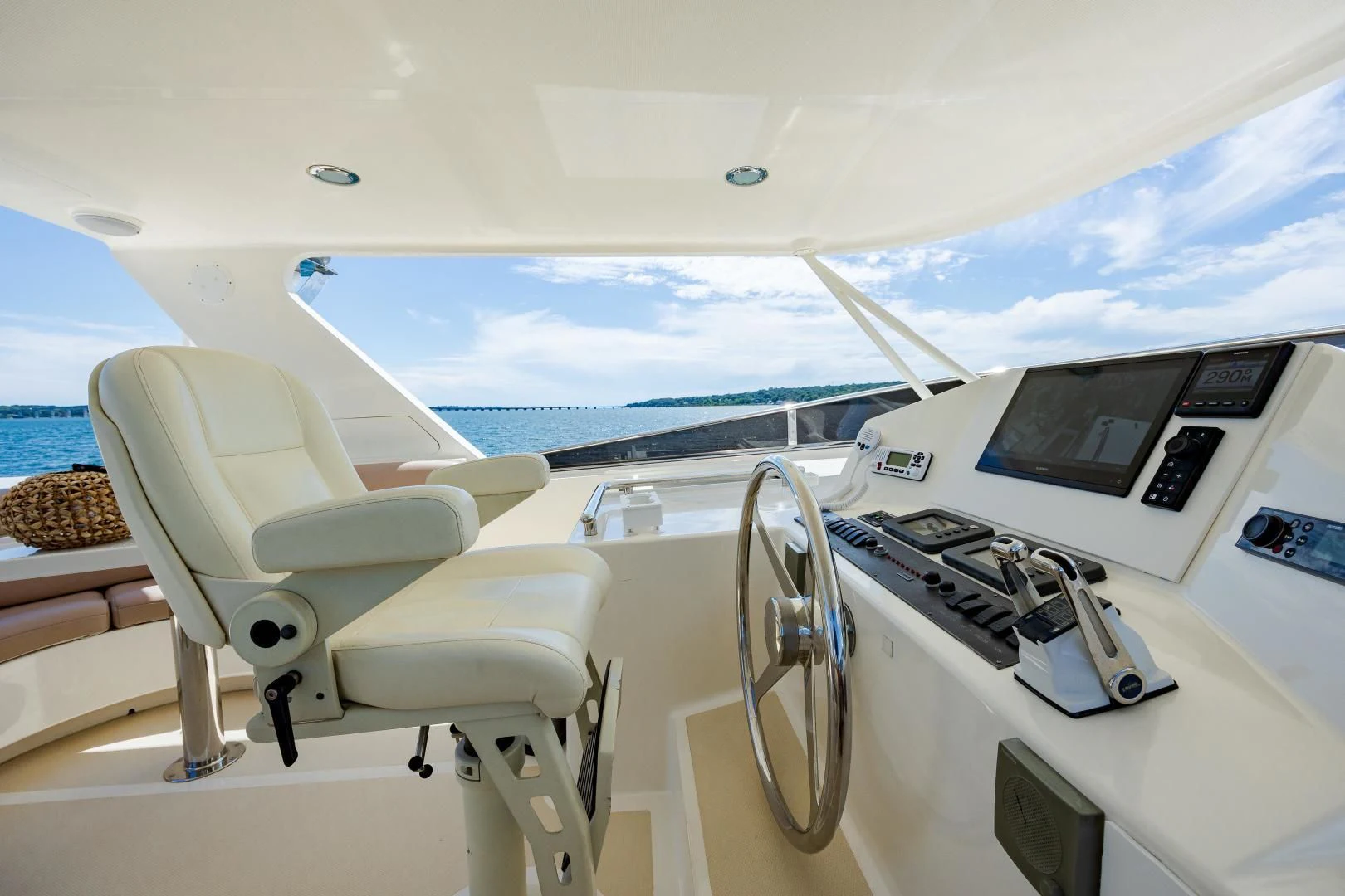 a boat with a desk and chairs aboard DISCONNECTED Yacht for Sale