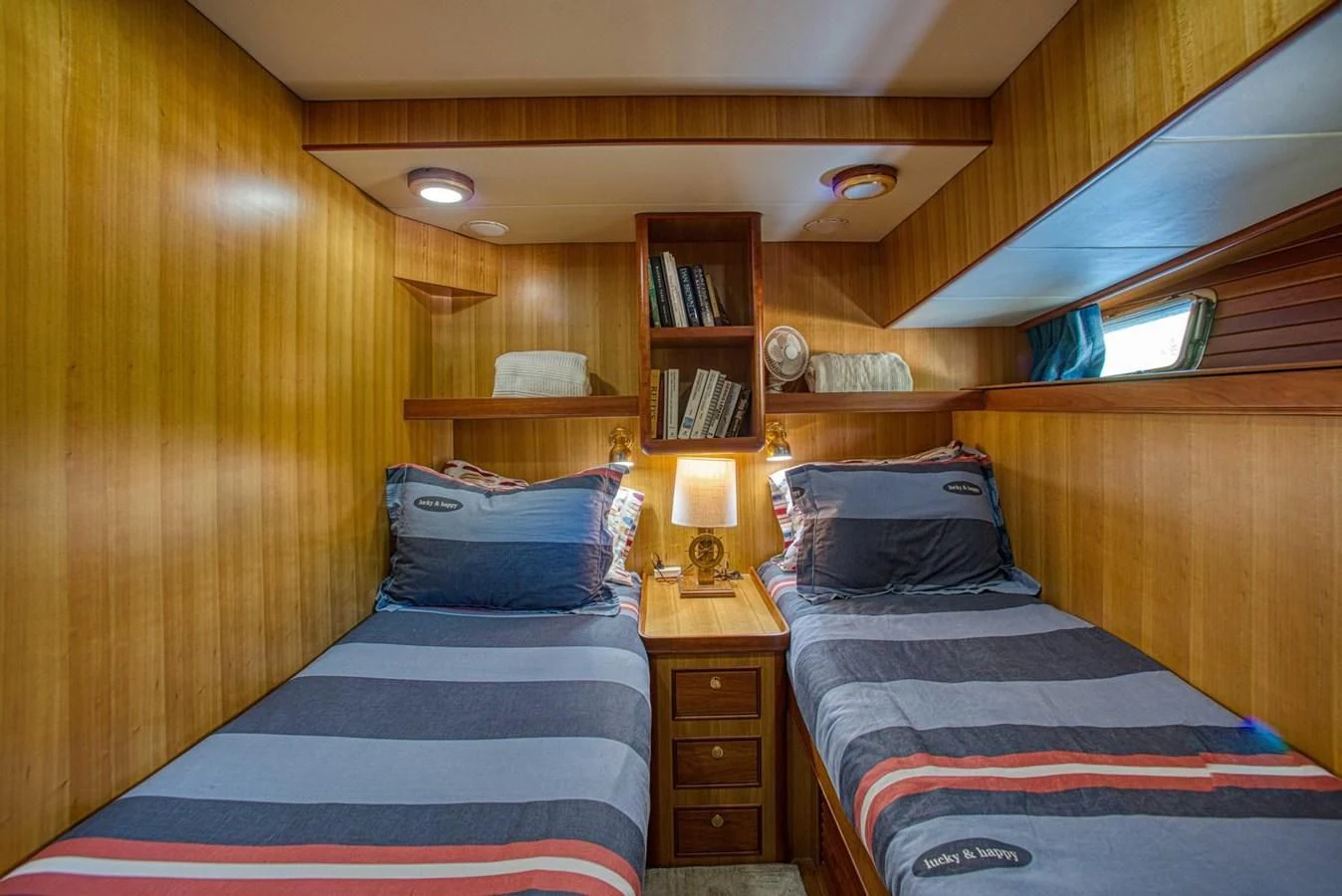 a couple of beds in a room aboard DISCONNECTED Yacht for Sale