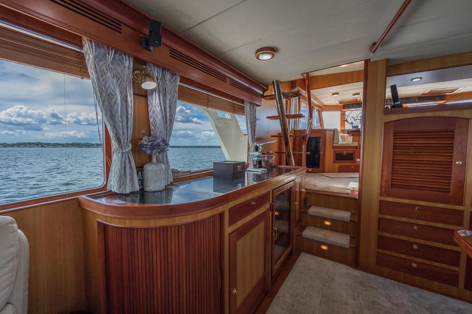 a cabin with a view of the ocean aboard DISCONNECTED Yacht for Sale