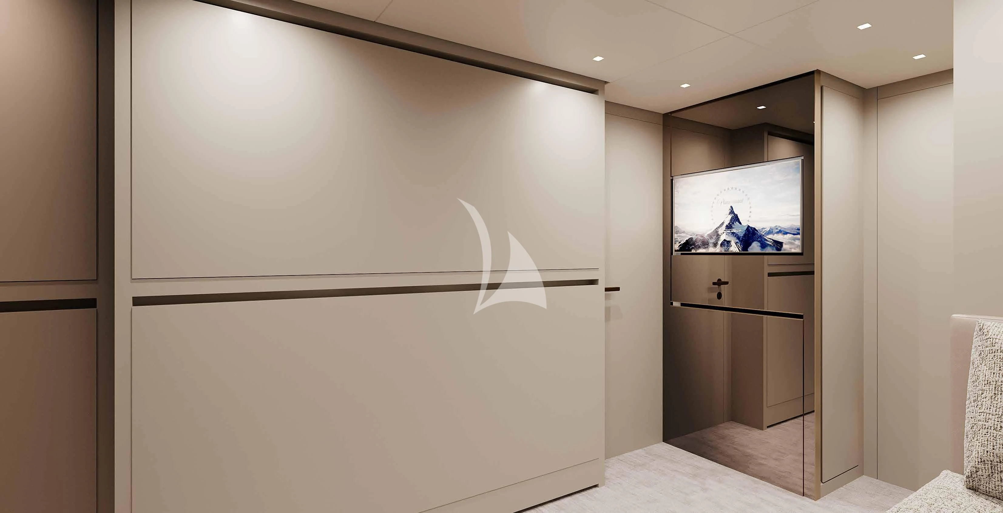 a room with a large white screen aboard MARY Yacht for Sale