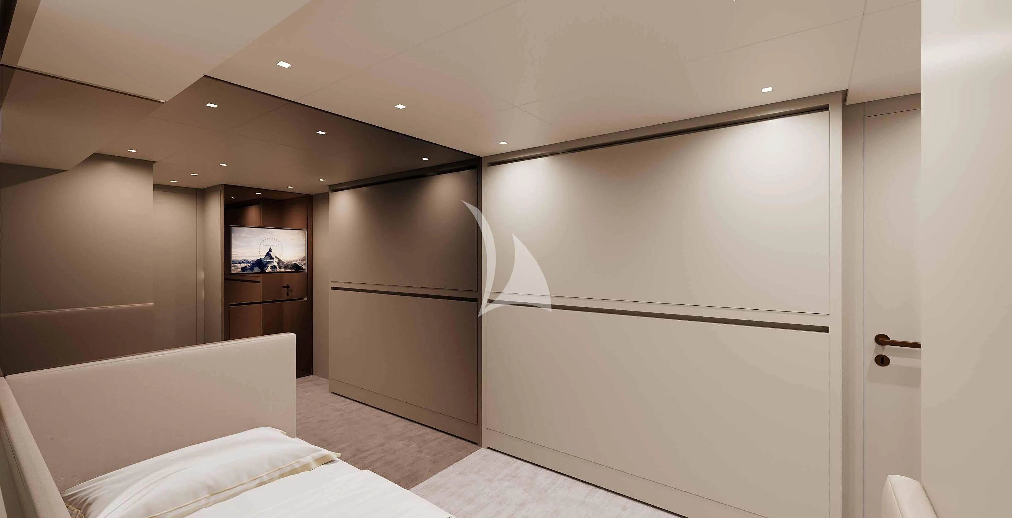 a room with a bed and a large closet aboard MARY Yacht for Sale