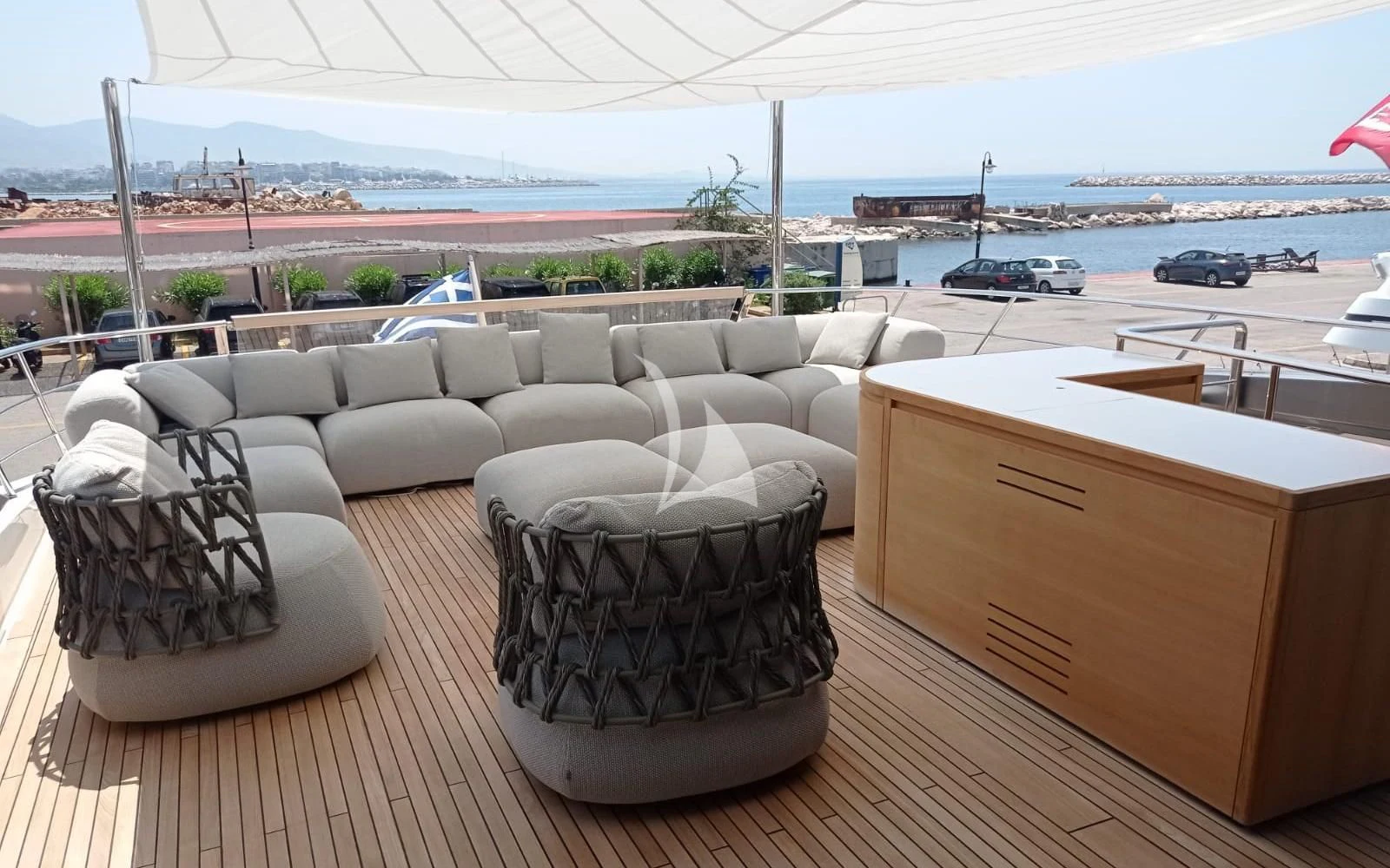 a room with a couch and a table and chairs aboard MARY Yacht for Sale