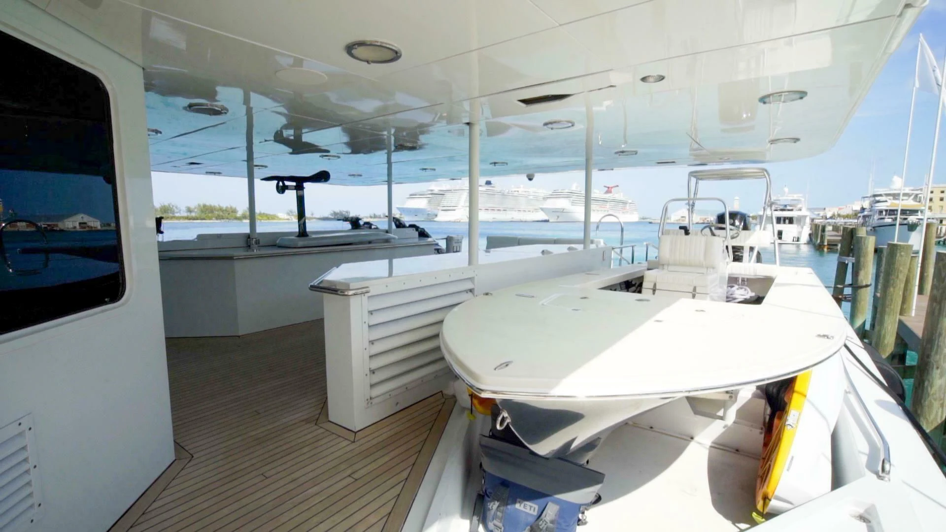 a boat on a deck aboard AT LAST Yacht for Charter
