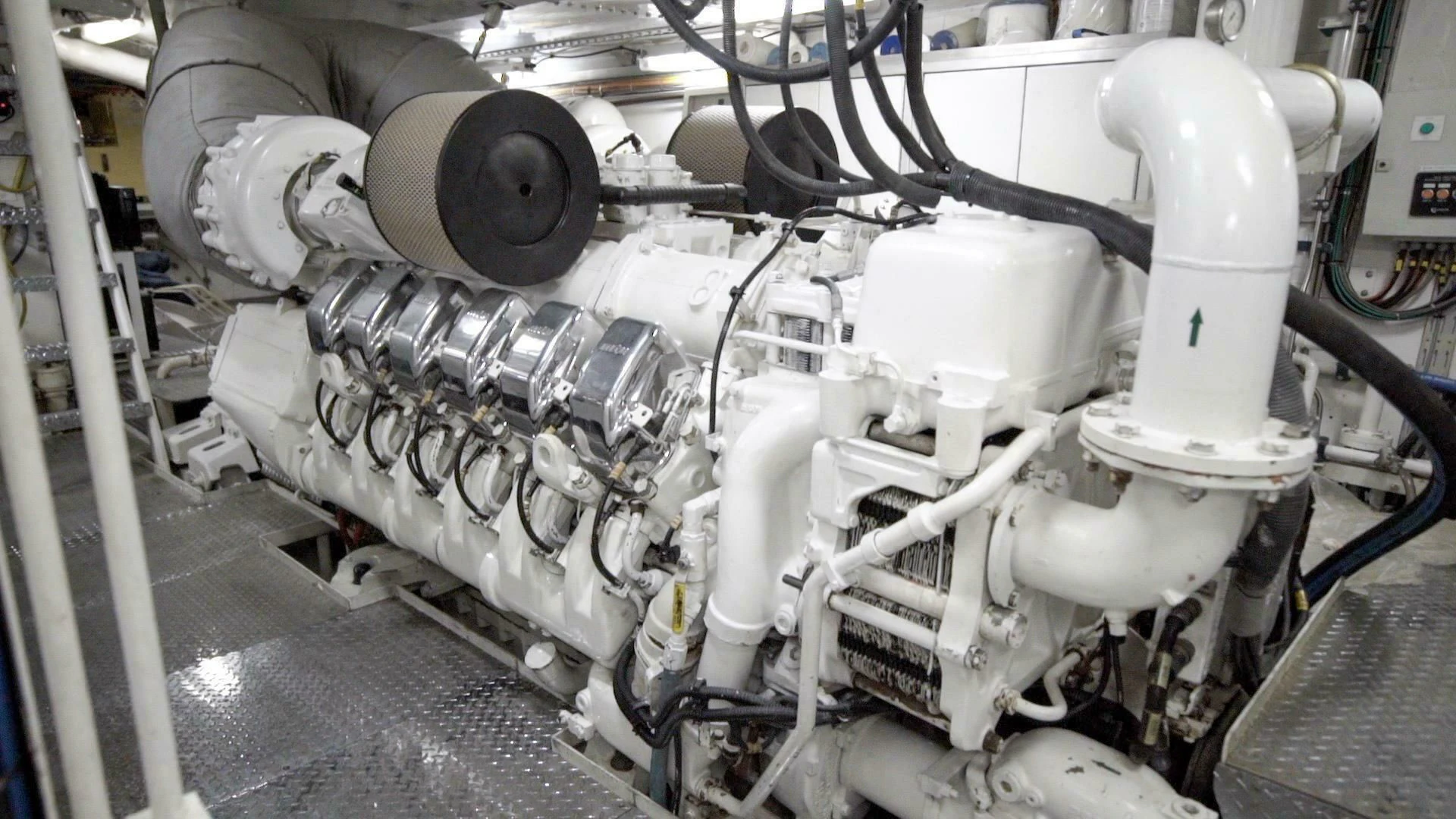 a machine with a large metal pipe aboard AT LAST Yacht for Charter