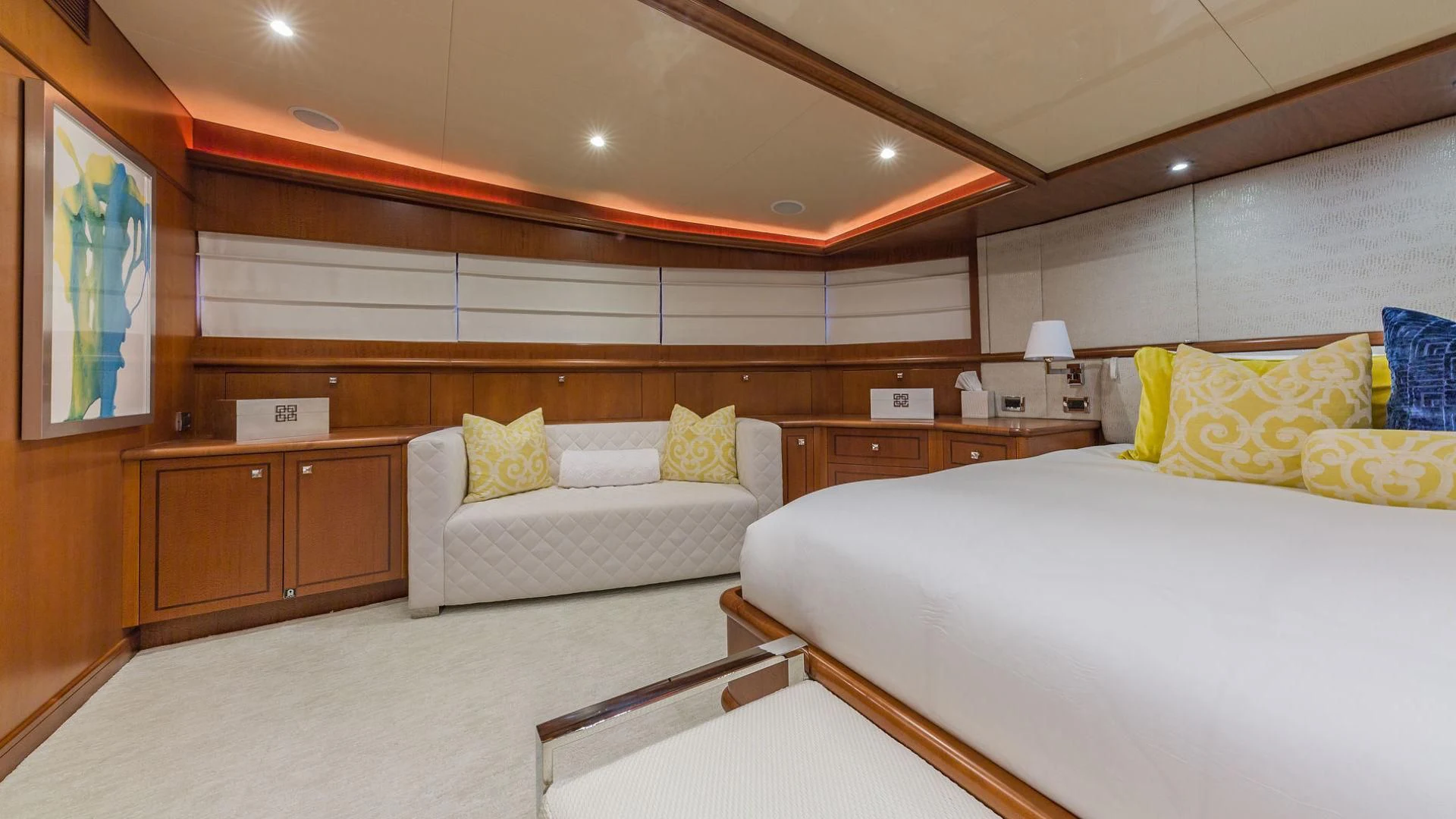 a room with two beds aboard AT LAST Yacht for Charter