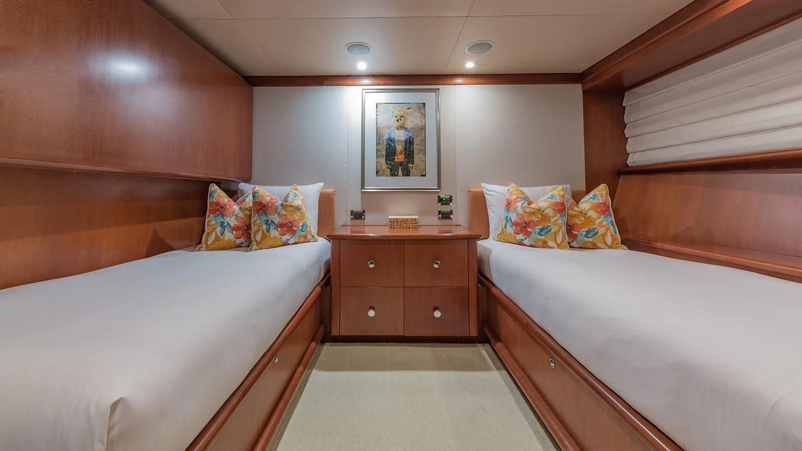 a room with a couple of beds aboard AT LAST Yacht for Charter