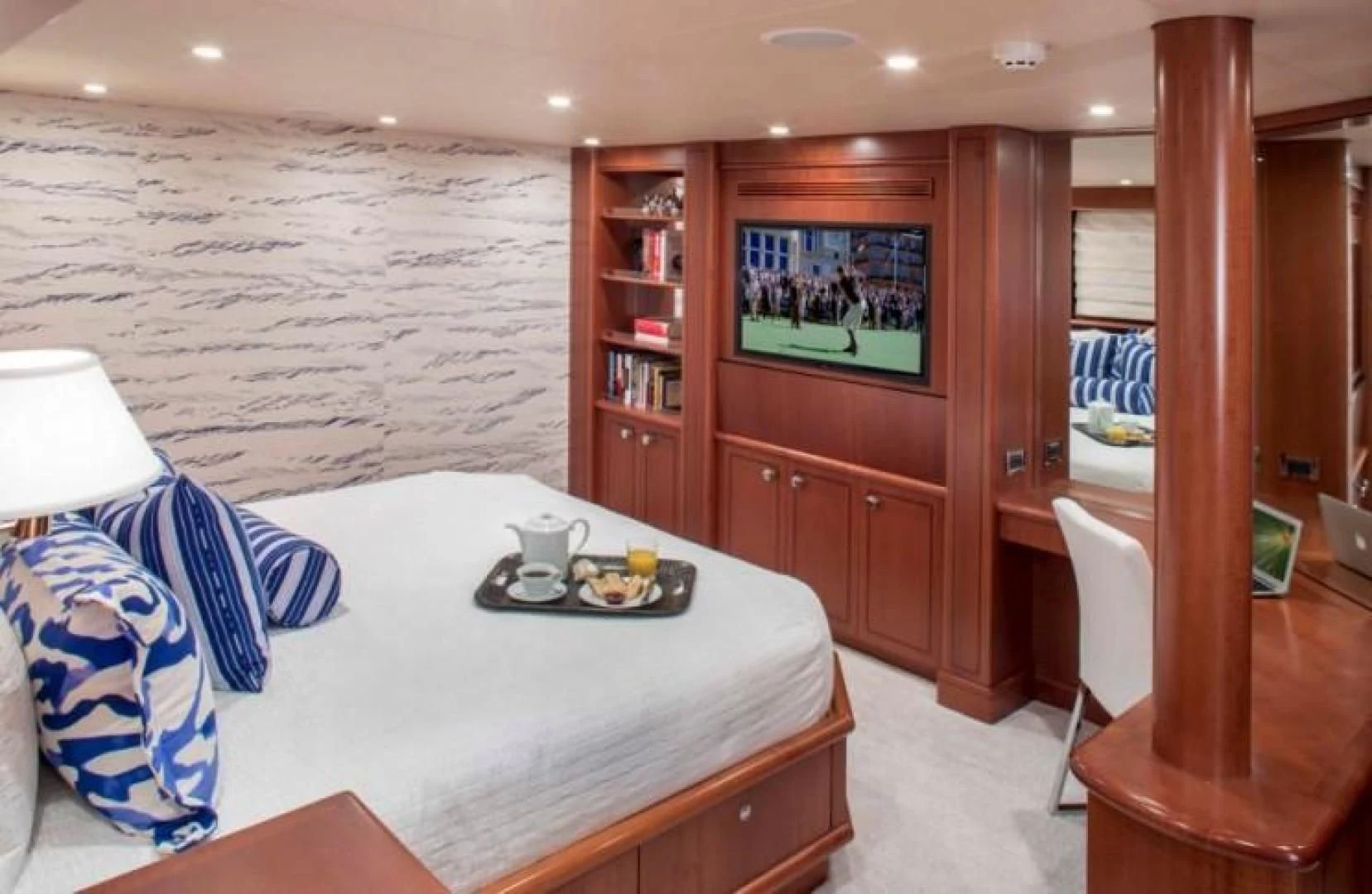 a room with a table and chairs aboard AT LAST Yacht for Charter