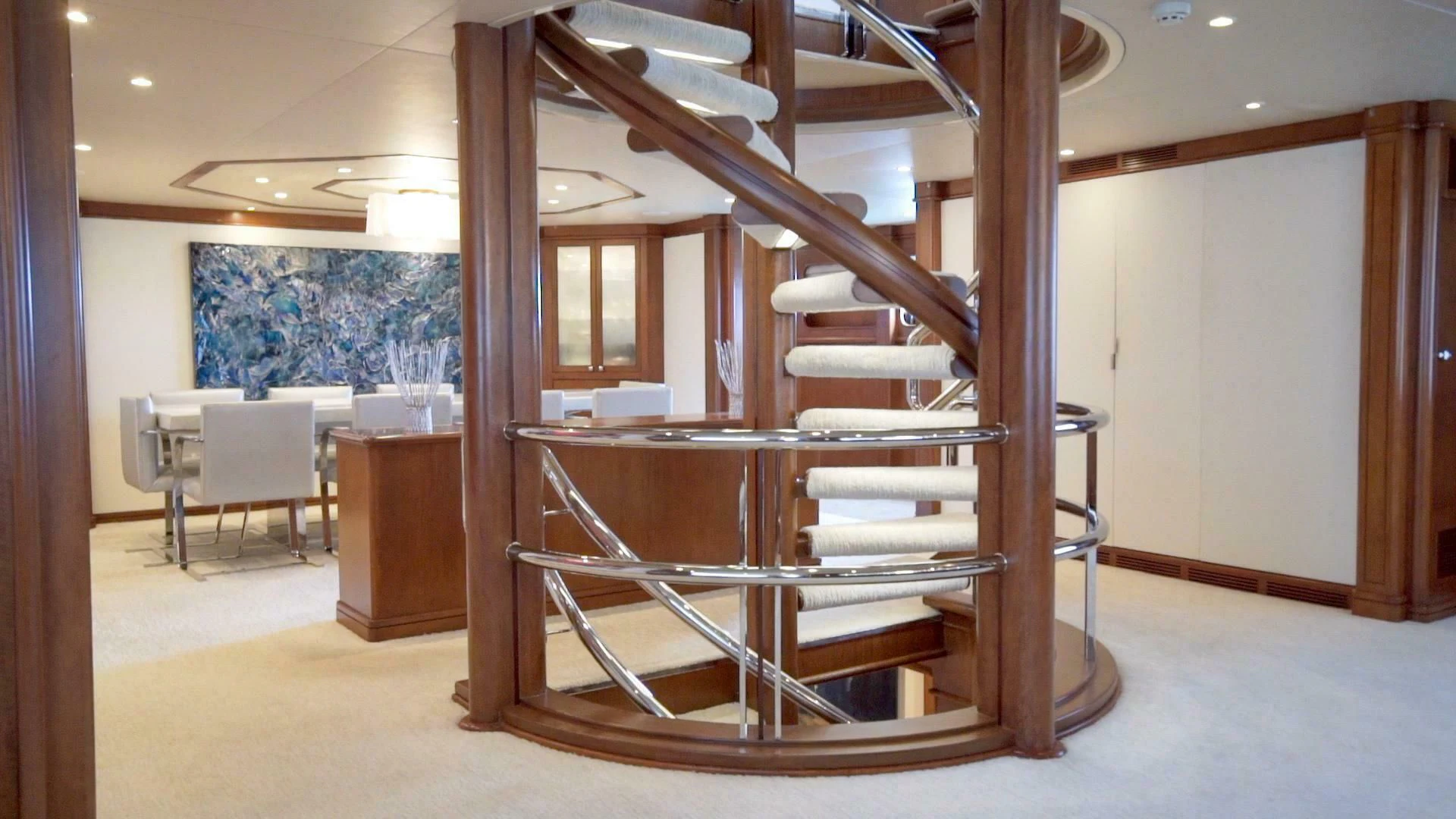 a wooden bunk bed in a room aboard AT LAST Yacht for Charter