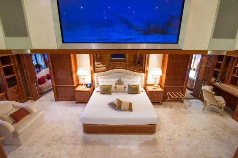 a large bedroom with a large bed aboard ZEFZAF Yacht for Sale