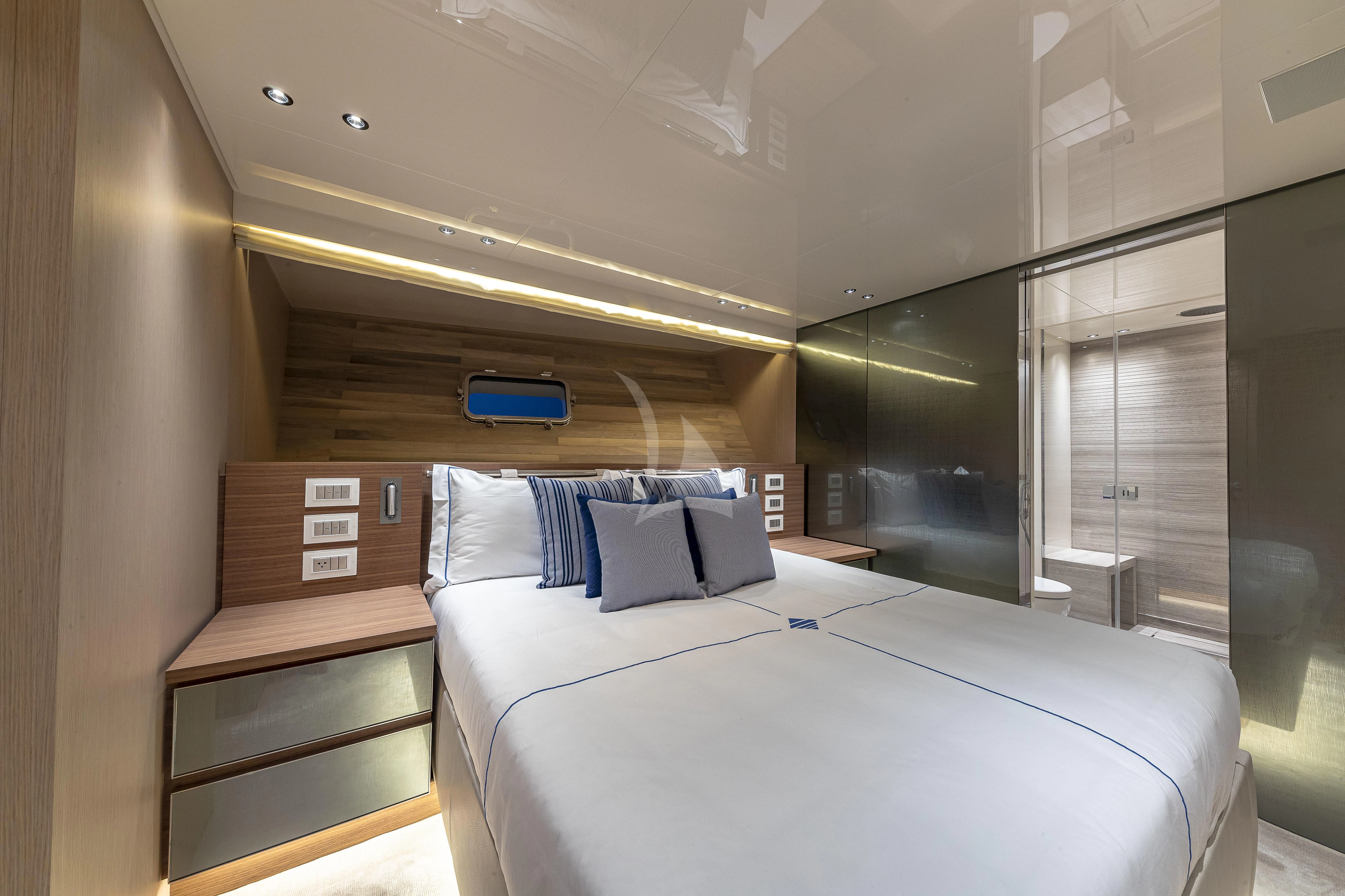 a bed in a room aboard NO MATTER WHAT Yacht for Charter