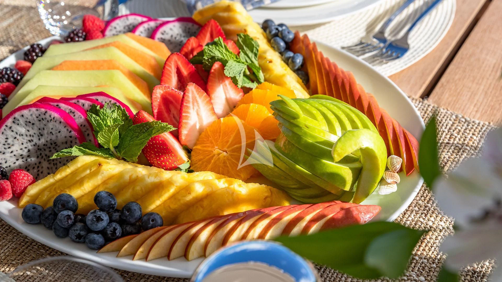a plate of fruit aboard NO MATTER WHAT Yacht for Charter