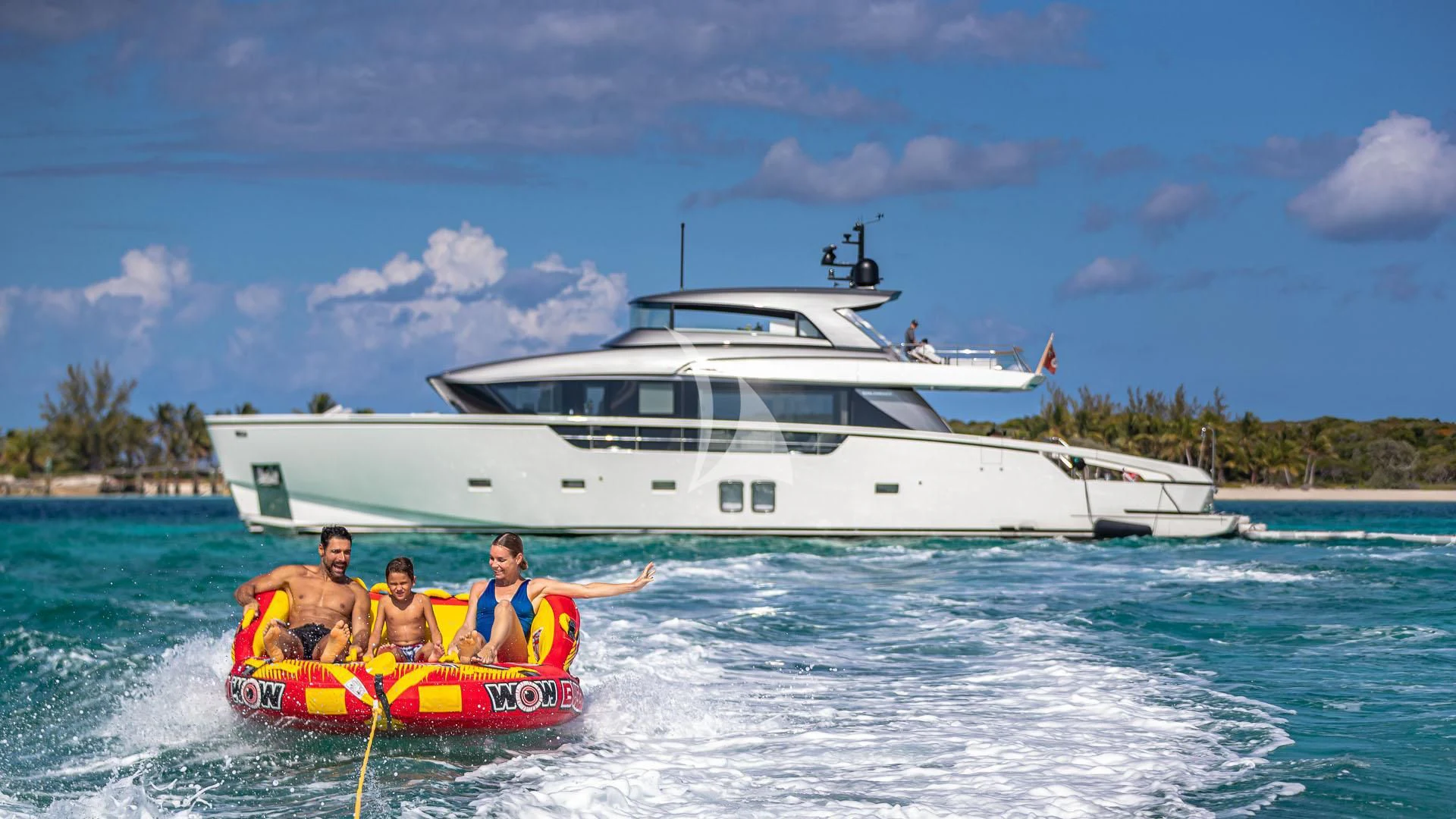 a group of people on a boat in the water aboard NO MATTER WHAT Yacht for Charter