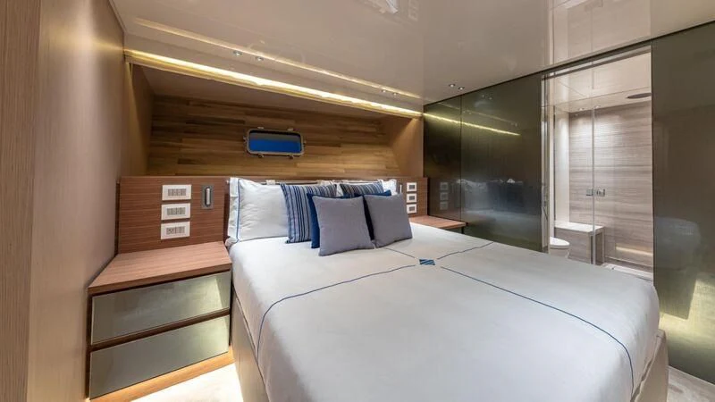 a bed in a room aboard NO MATTER WHAT Yacht for Charter