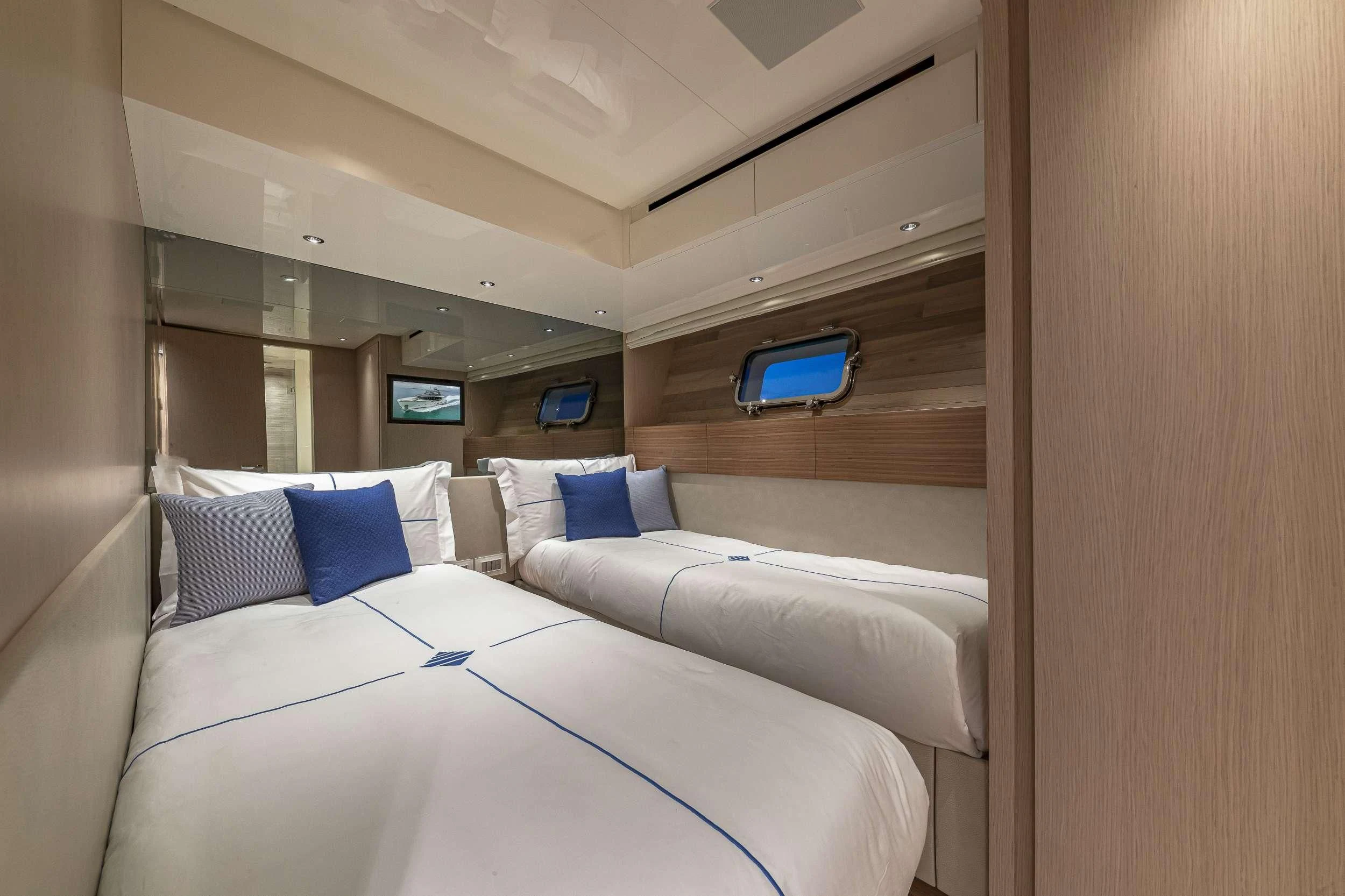 a room with two beds aboard NO MATTER WHAT Yacht for Charter