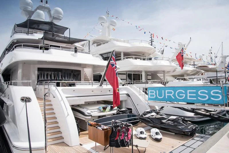a large boat docked aboard PEARL Yacht for Sale