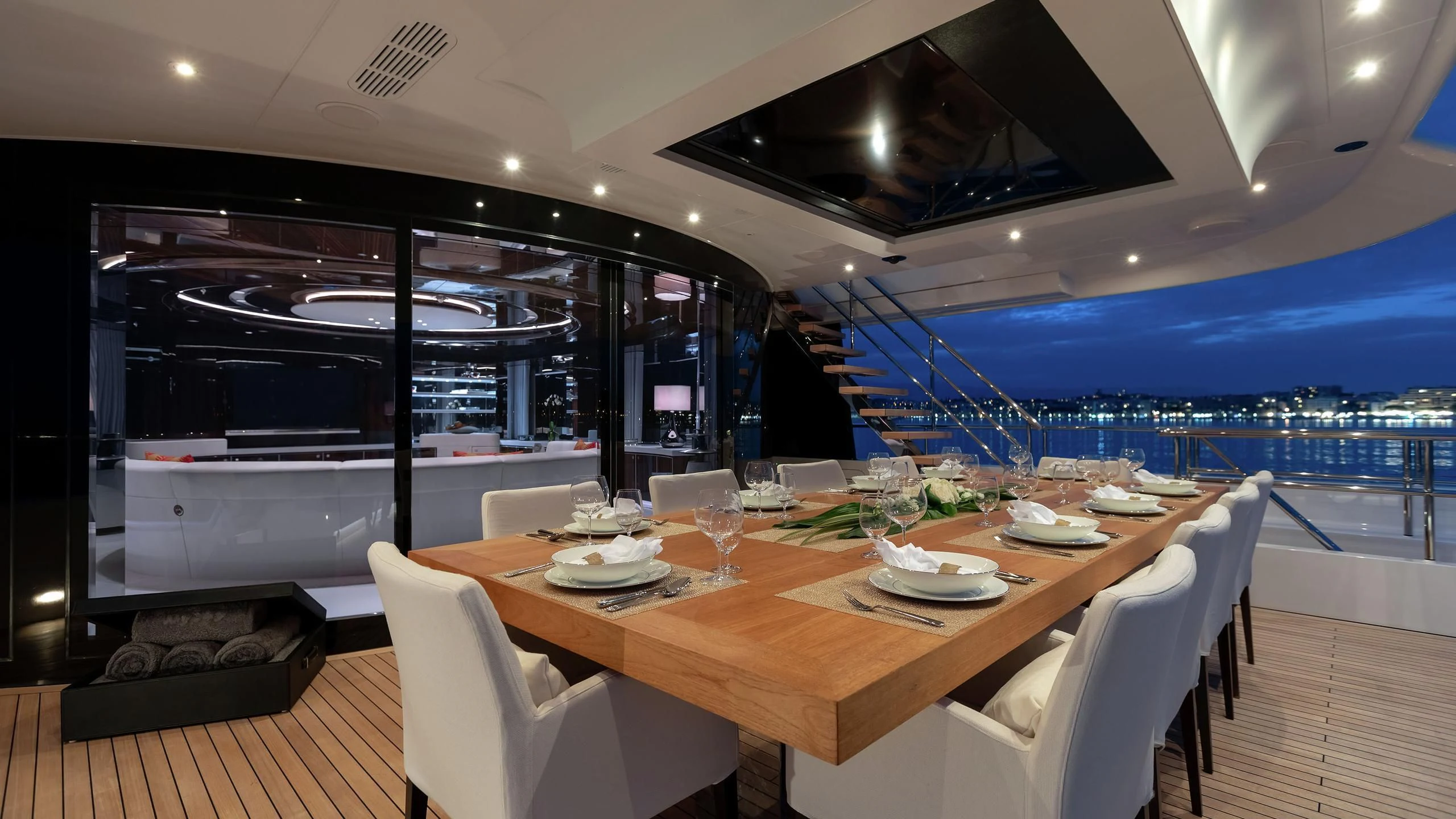 a table set for a meal aboard PEARL Yacht for Sale