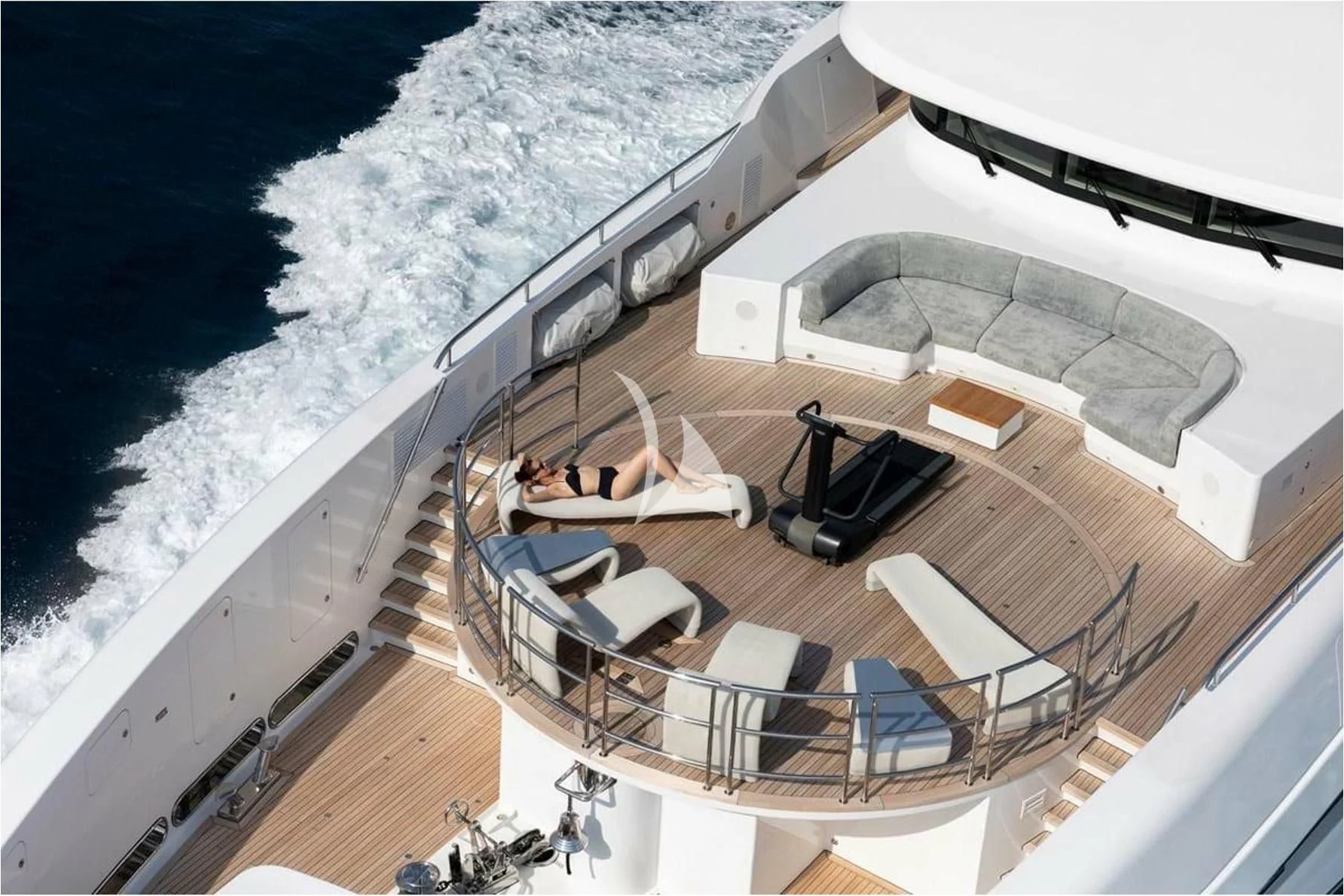 a high angle view of a boat aboard PEARL Yacht for Sale