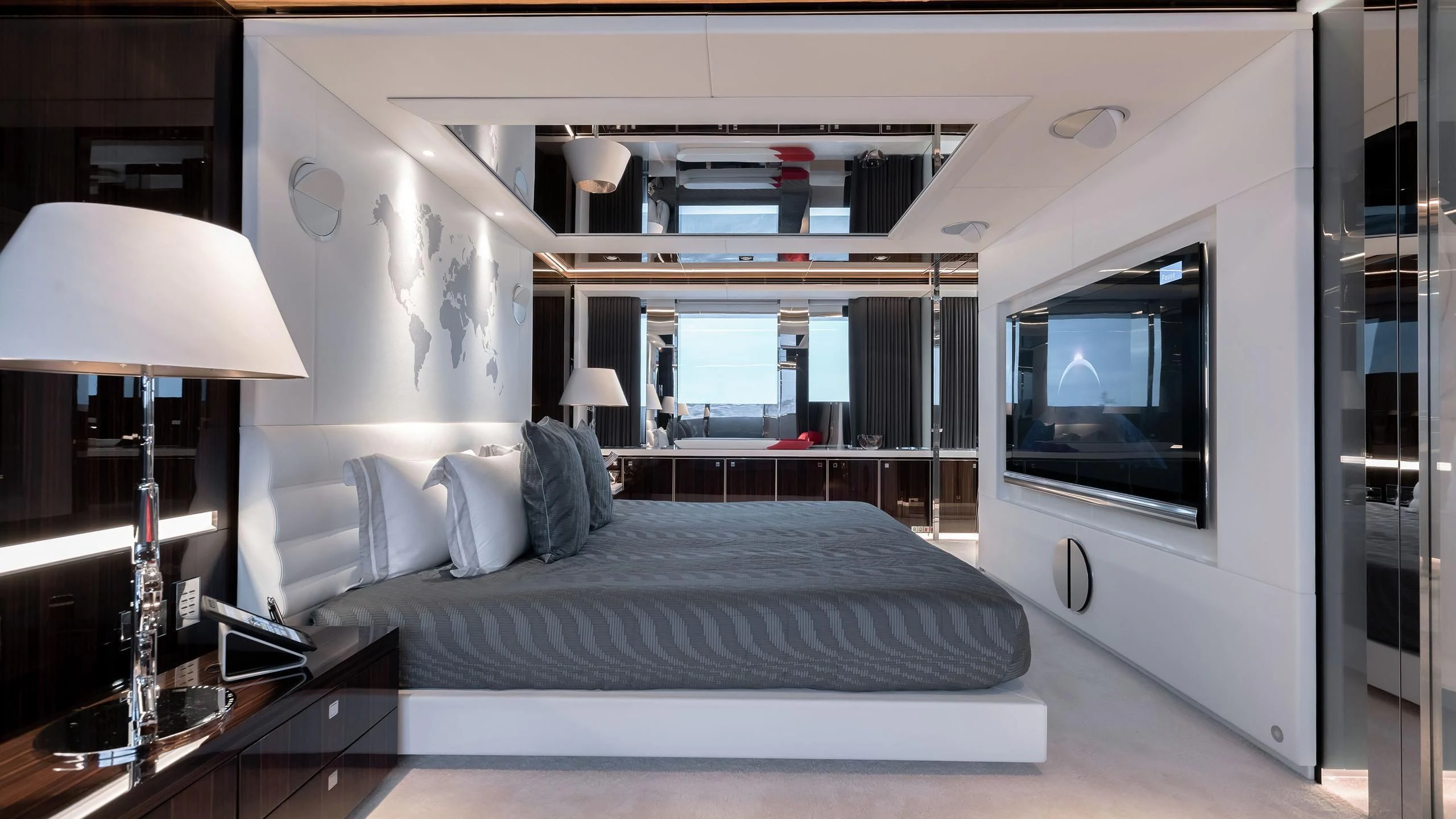 a bed in a room aboard PEARL Yacht for Sale