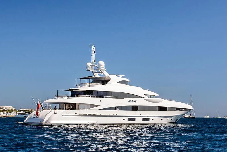 a white yacht in the water aboard PEARL Yacht for Sale