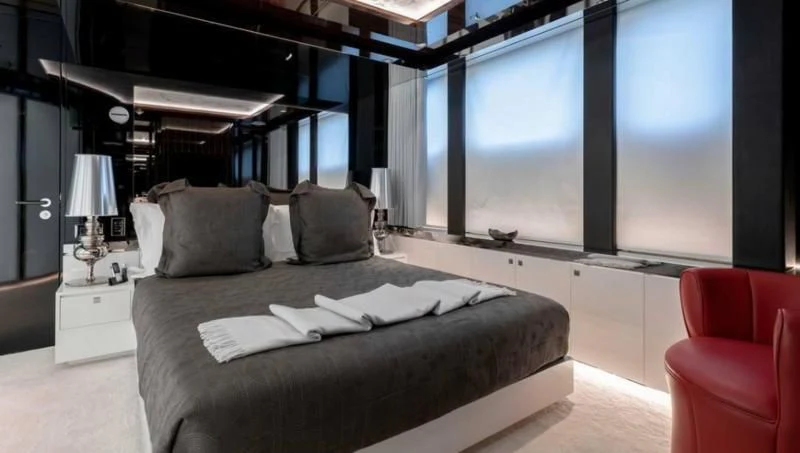 a bed in a room aboard PEARL Yacht for Sale
