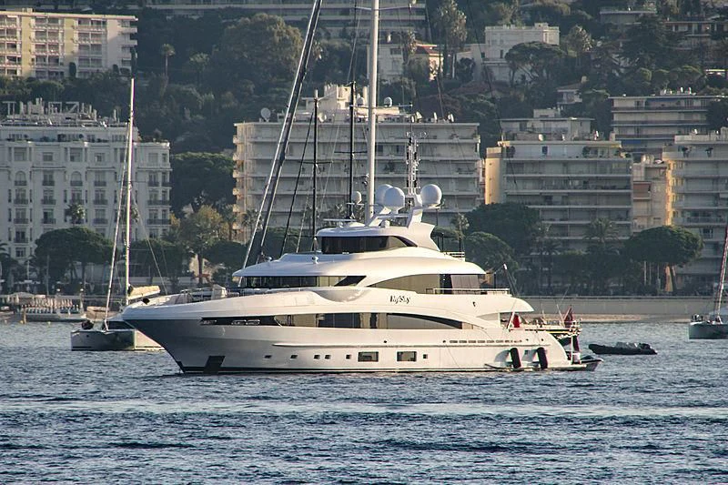 a white boat in the water aboard PEARL Yacht for Sale