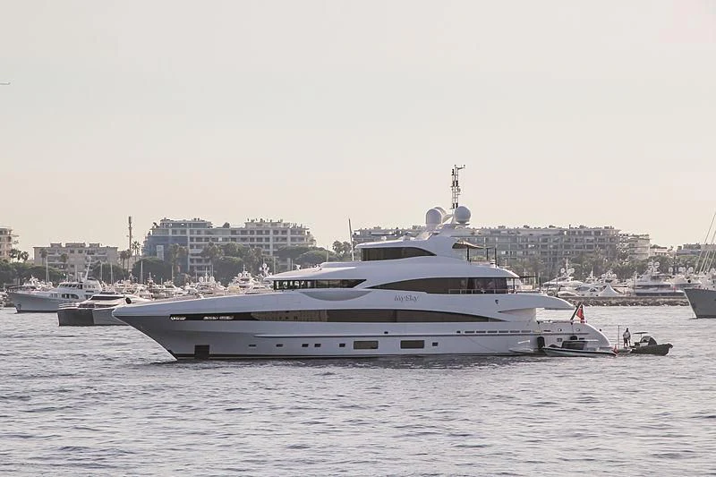 a large white yacht in the water aboard PEARL Yacht for Sale