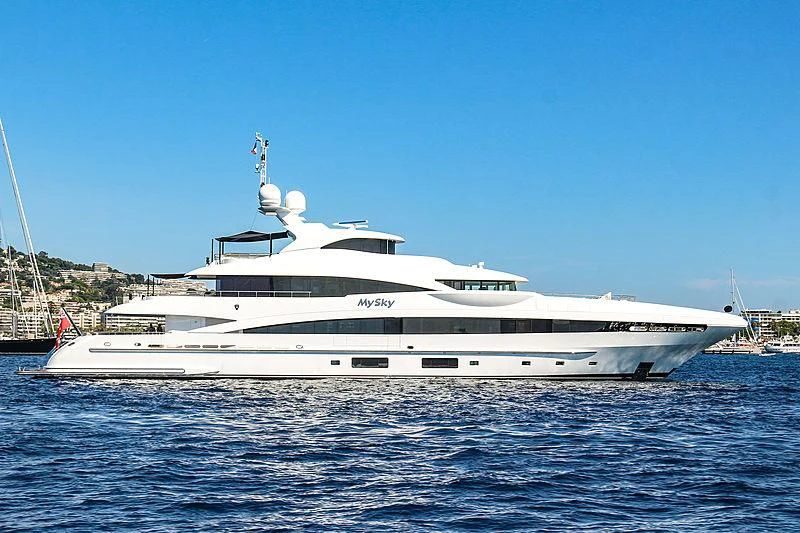 a white yacht in the water aboard PEARL Yacht for Sale