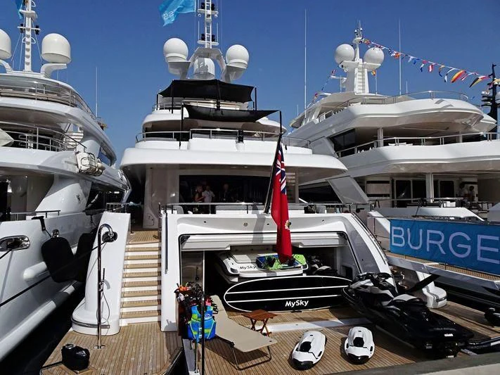 a boat on a dock aboard PEARL Yacht for Sale