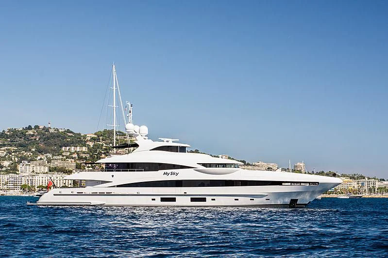 a white yacht in the water aboard PEARL Yacht for Sale
