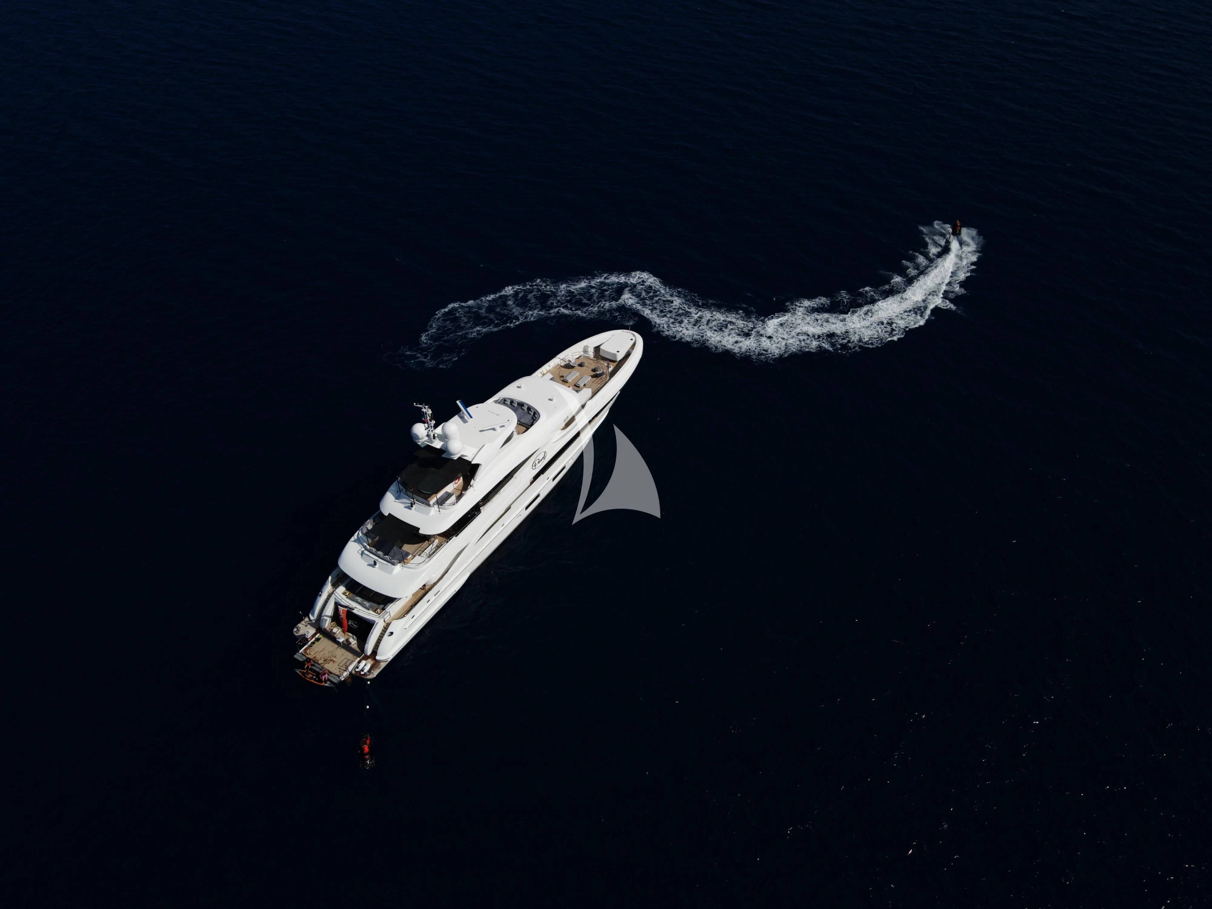 a white object with a black background aboard PEARL Yacht for Sale