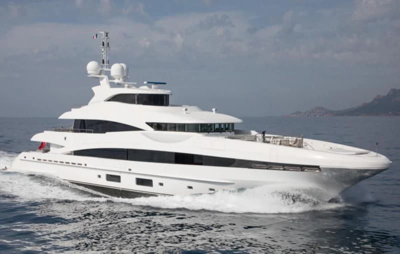 a white yacht in the water aboard PEARL Yacht for Sale