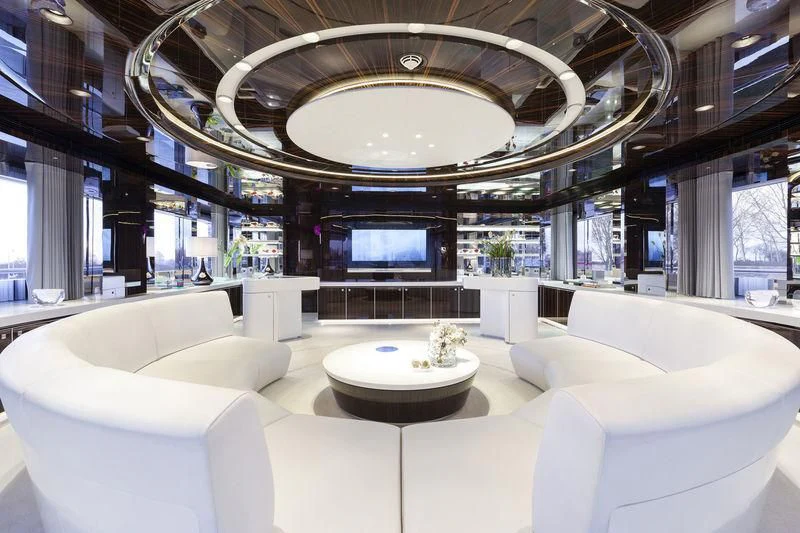 a large room with a large chandelier aboard PEARL Yacht for Sale