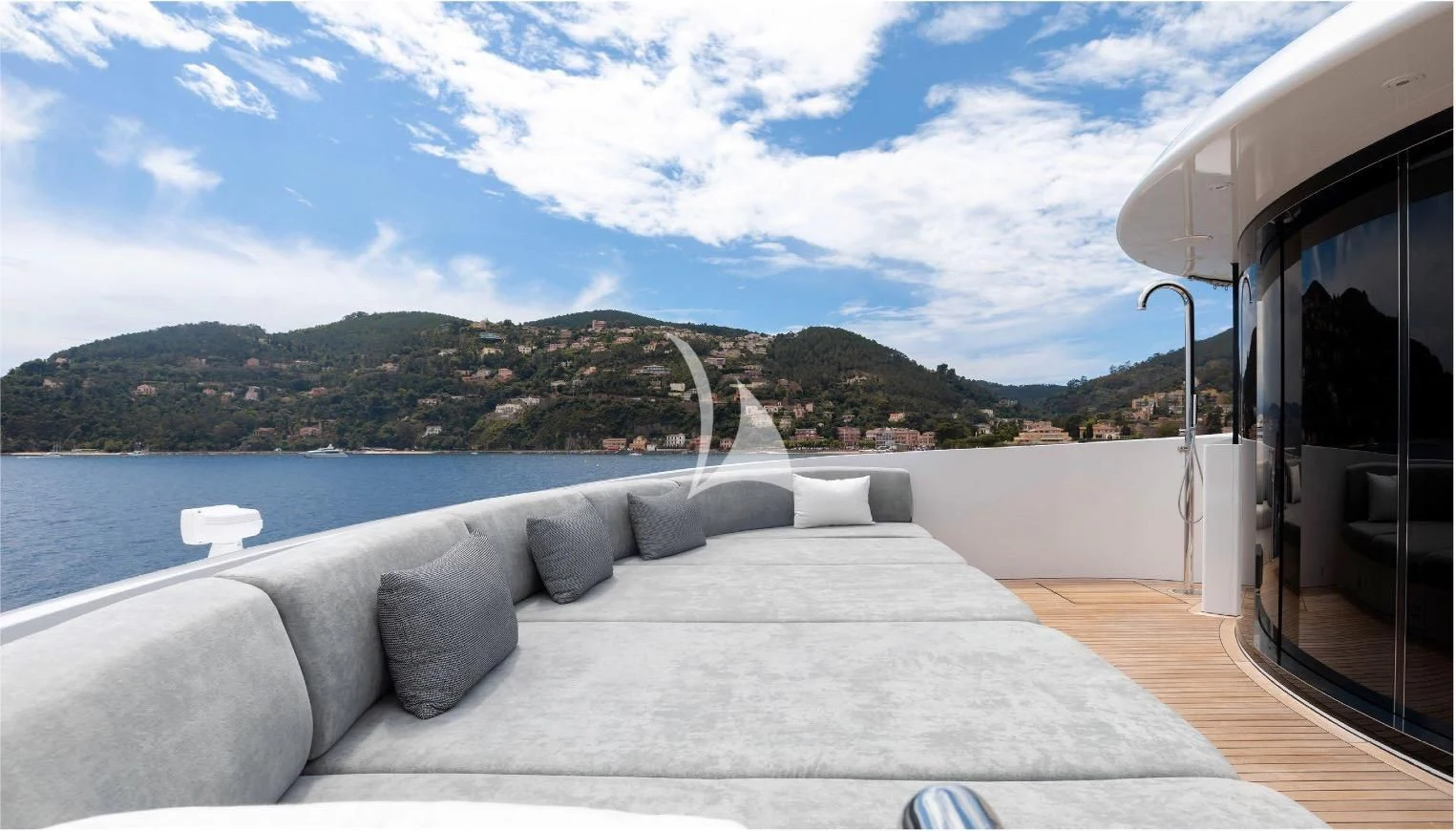 a bed on a boat aboard PEARL Yacht for Sale
