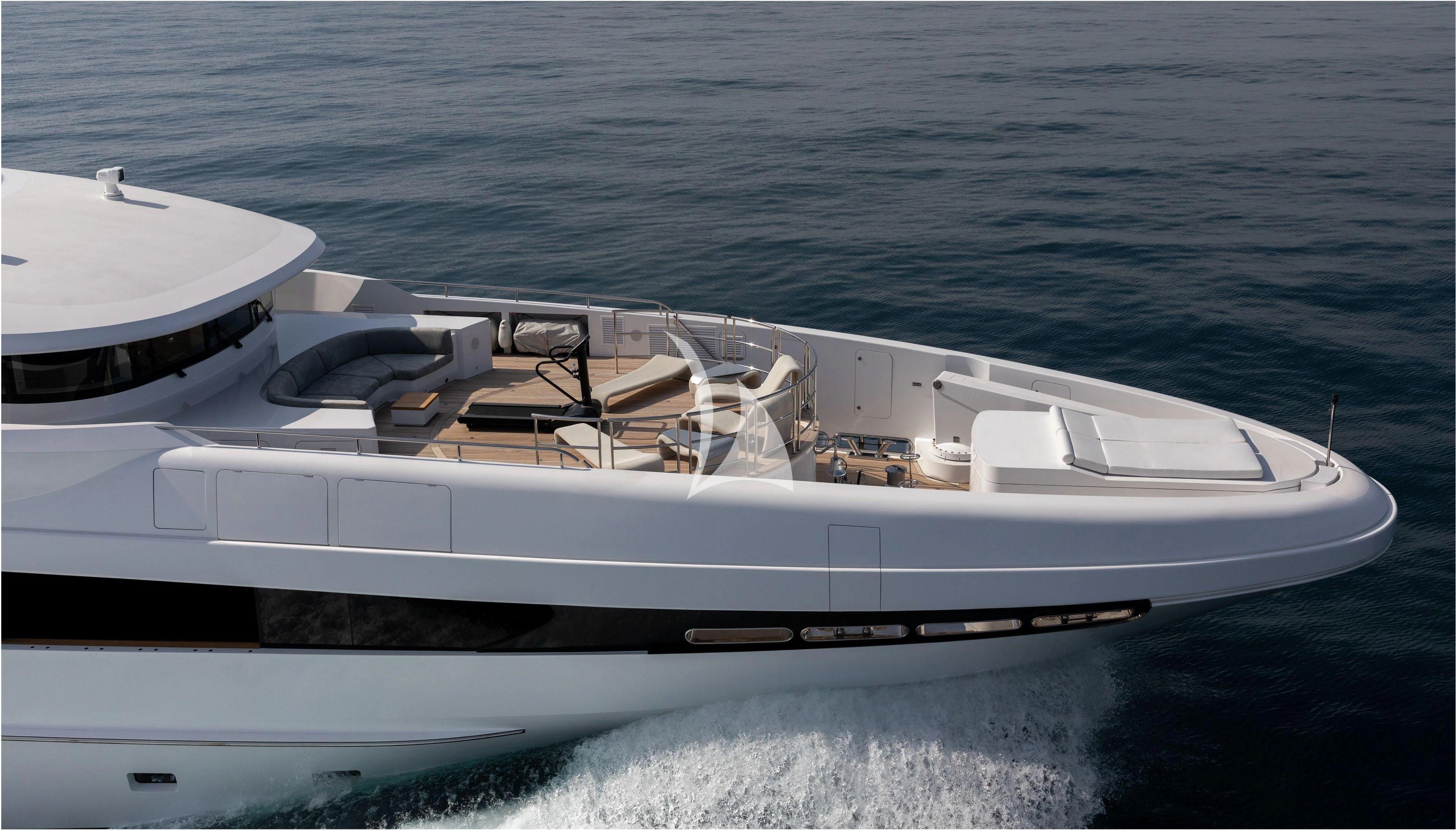 a white yacht on the water aboard PEARL Yacht for Sale