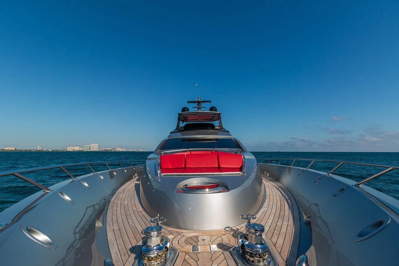 a red and white boat on a bridge aboard ASHLEY Yacht for Sale