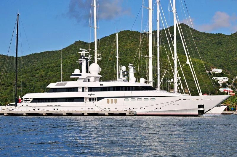 a large white boat in the water aboard MYLIN IV Yacht for Sale