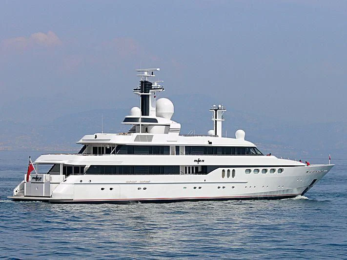 a white yacht in the water aboard MYLIN IV Yacht for Sale