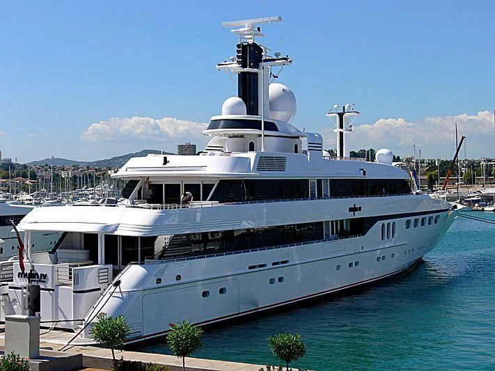 a large white yacht aboard MYLIN IV Yacht for Sale