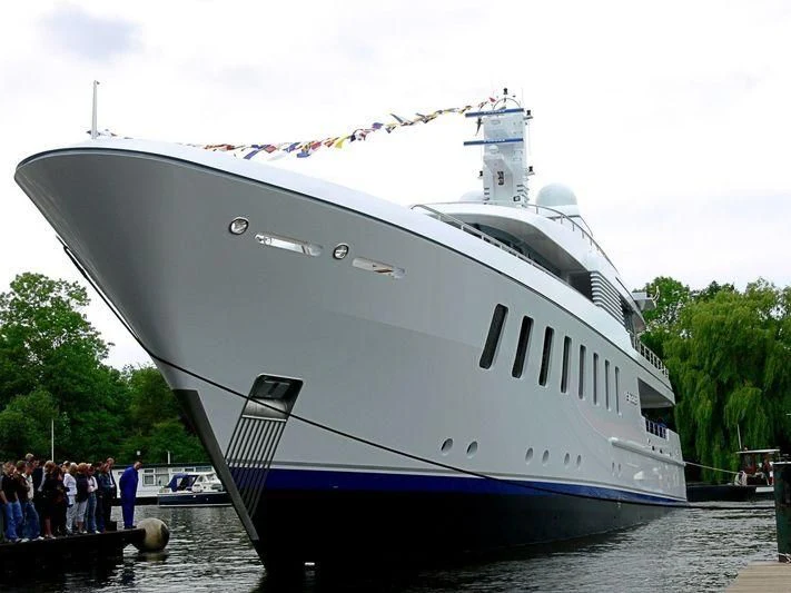 a large boat with a crane on top of it aboard SPORT Yacht for Sale
