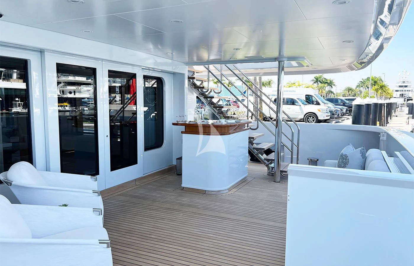 a room with a sliding door aboard SPORT Yacht for Sale