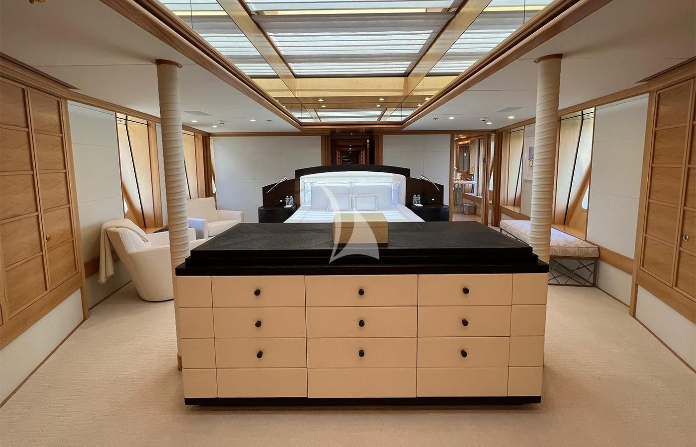 a room with a bed and a desk aboard SPORT Yacht for Sale