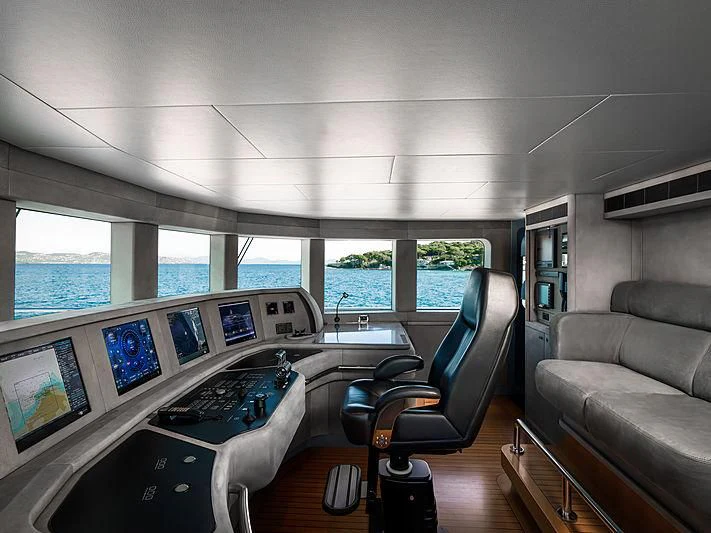 inside of a vehicle with a large window and a view of the city aboard SPORT Yacht for Sale
