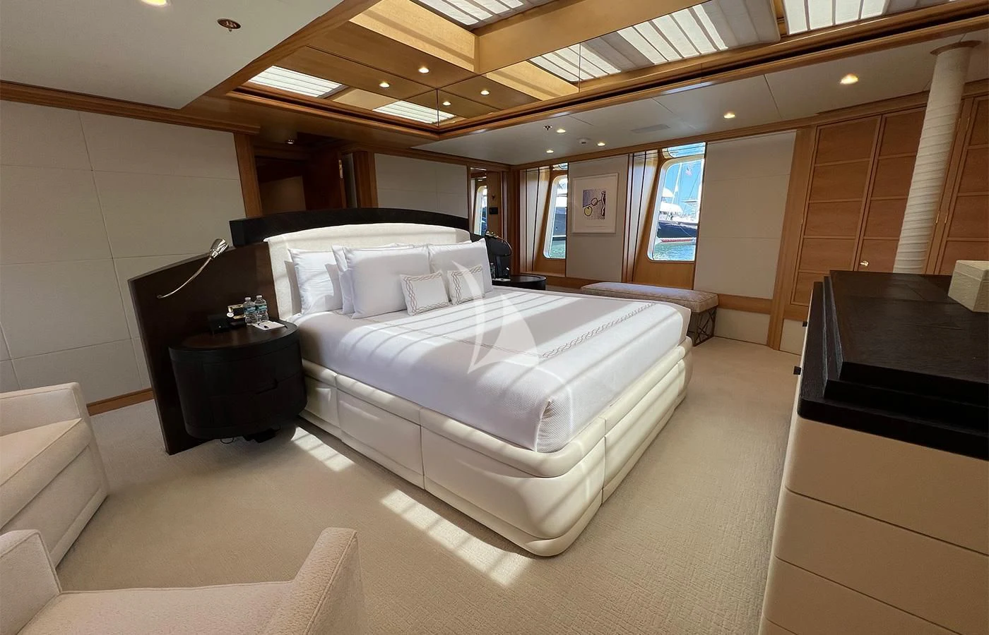 a room with a bed and a desk aboard SPORT Yacht for Sale